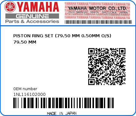 Product image: Yamaha - 1NL116102000 - PISTON RING SET (79.50 MM 0.50MM O/S) 79.50 MM  0
