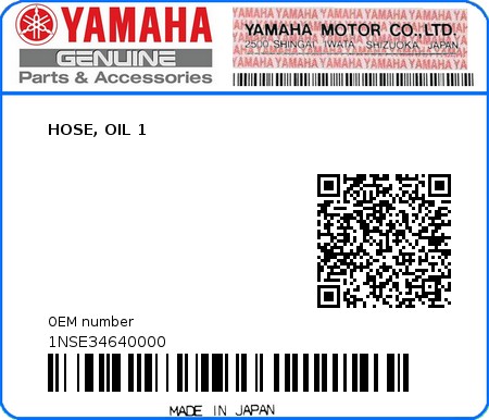 Product image: Yamaha - 1NSE34640000 - HOSE, OIL 1  0