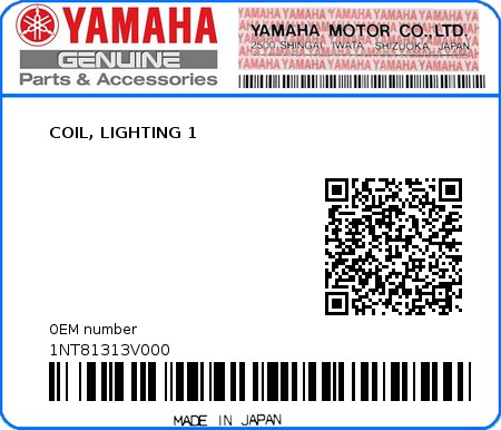 Product image: Yamaha - 1NT81313V000 - COIL, LIGHTING 1  0