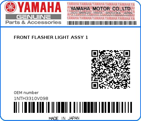 Product image: Yamaha - 1NTH3310V098 - FRONT FLASHER LIGHT ASSY 1  0