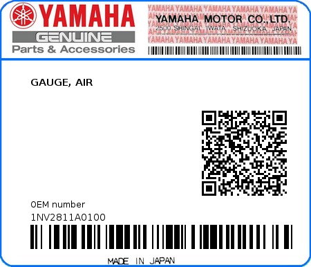Product image: Yamaha - 1NV2811A0100 - GAUGE, AIR  0