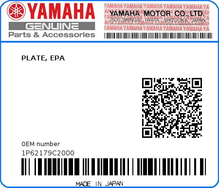 Product image: Yamaha - 1P62179C2000 - PLATE, EPA  0