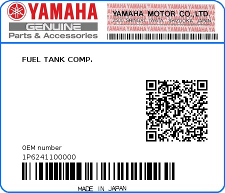 Product image: Yamaha - 1P6241100000 - FUEL TANK COMP.  0