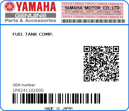 Product image: Yamaha - 1P6241102000 - FUEL TANK COMP.  0