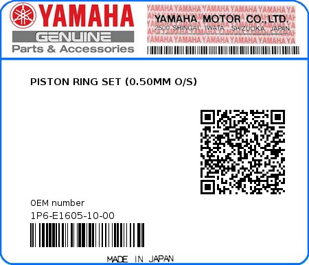 Product image: Yamaha - 1P6-E1605-10-00 - PISTON RING SET (0.50MM O/S)  0