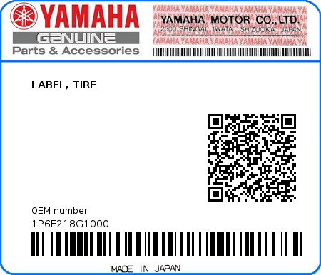 Product image: Yamaha - 1P6F218G1000 - LABEL, TIRE  0