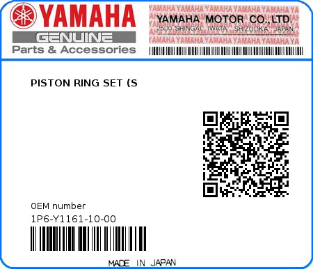 Product image: Yamaha - 1P6-Y1161-10-00 - PISTON RING SET (S  0