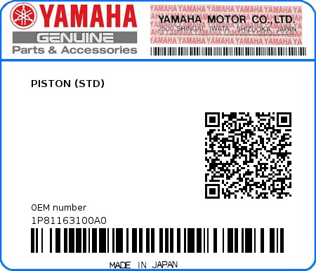 Product image: Yamaha - 1P81163100A0 - PISTON (STD)  0
