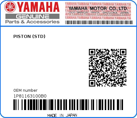 Product image: Yamaha - 1P81163100B0 - PISTON (STD)  0