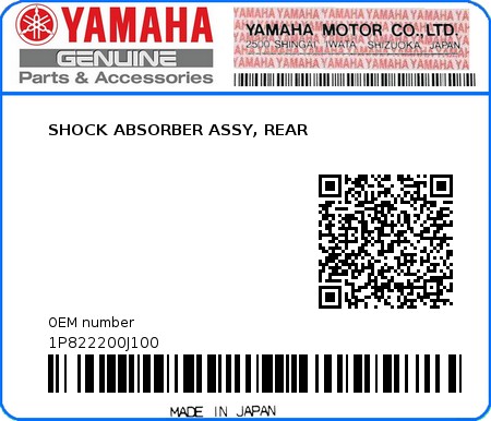 Product image: Yamaha - 1P822200J100 - SHOCK ABSORBER ASSY, REAR  0
