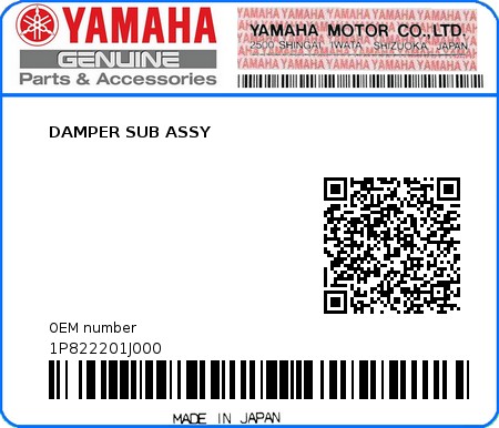 Product image: Yamaha - 1P822201J000 - DAMPER SUB ASSY  0