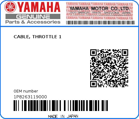 Product image: Yamaha - 1P8263119000 - CABLE, THROTTLE 1  0