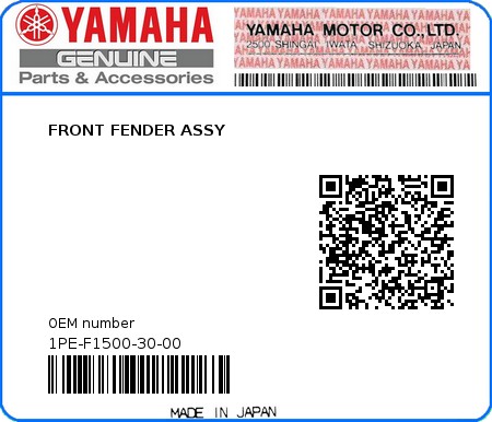 Product image: Yamaha - 1PE-F1500-30-00 - FRONT FENDER ASSY  0