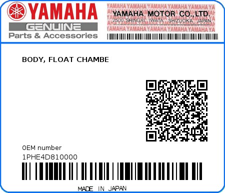 Product image: Yamaha - 1PHE4D810000 - BODY, FLOAT CHAMBE  0