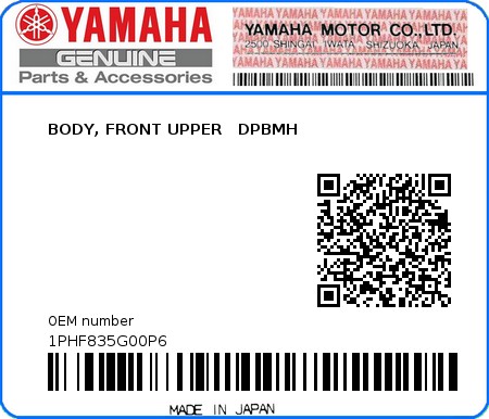 Product image: Yamaha - 1PHF835G00P6 - BODY, FRONT UPPER   DPBMH  0