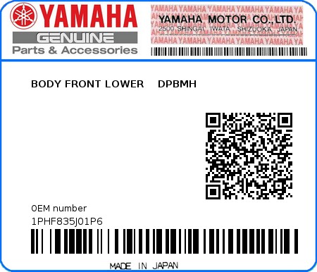 Product image: Yamaha - 1PHF835J01P6 - BODY FRONT LOWER    DPBMH  0