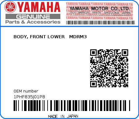 Product image: Yamaha - 1PHF835J01P8 - BODY, FRONT LOWER   MDRM3  0