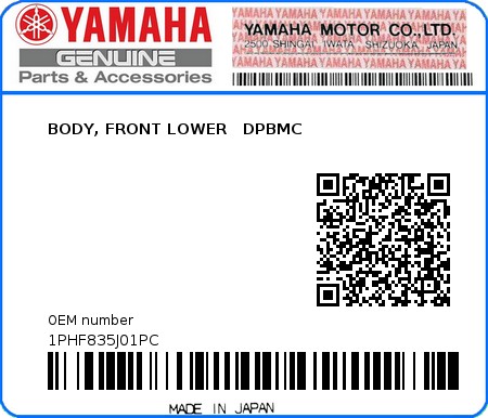 Product image: Yamaha - 1PHF835J01PC - BODY, FRONT LOWER   DPBMC  0
