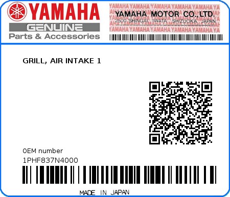Product image: Yamaha - 1PHF837N4000 - GRILL, AIR INTAKE 1  0