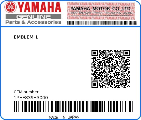 Product image: Yamaha - 1PHF839H3000 - EMBLEM 1  0