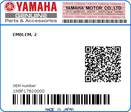 Product image: Yamaha - 1RBF17820000 - EMBLEM, 2  0