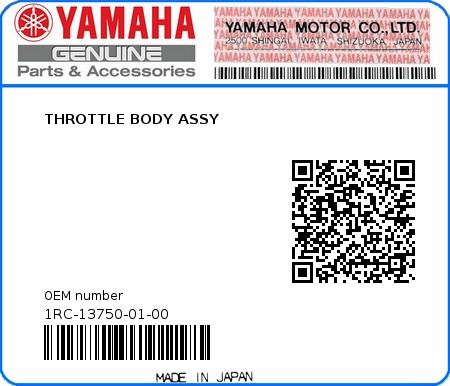 Product image: Yamaha - 1RC-13750-01-00 - THROTTLE BODY ASSY  0