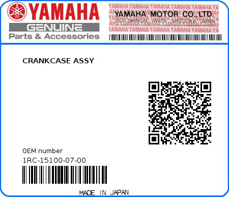 Product image: Yamaha - 1RC-15100-07-00 - CRANKCASE ASSY  0