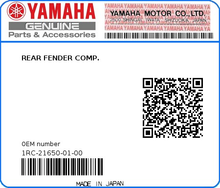 Product image: Yamaha - 1RC-21650-01-00 - REAR FENDER COMP.  0