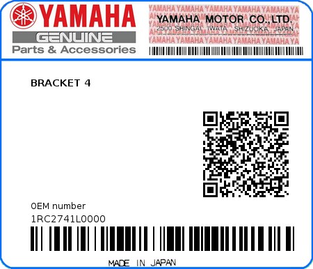 Product image: Yamaha - 1RC2741L0000 - BRACKET 4  0