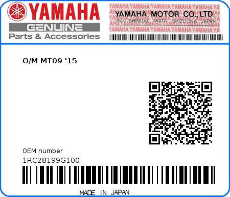 Product image: Yamaha - 1RC28199G100 - O/M MT09 '15  0