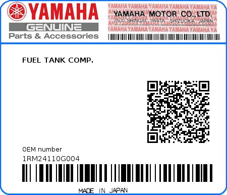 Product image: Yamaha - 1RM24110G004 - FUEL TANK COMP.  0
