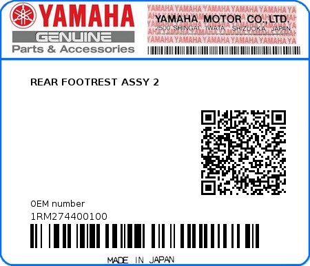 Product image: Yamaha - 1RM274400100 - REAR FOOTREST ASSY 2  0