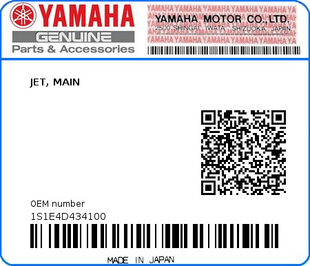 Product image: Yamaha - 1S1E4D434100 - JET, MAIN  0