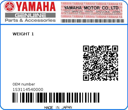 Product image: Yamaha - 1S3114540000 - WEIGHT 1  0