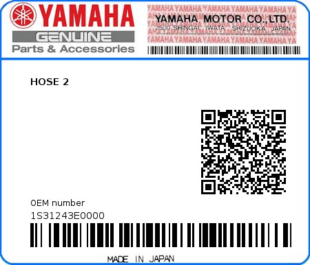 Product image: Yamaha - 1S31243E0000 - HOSE 2  0