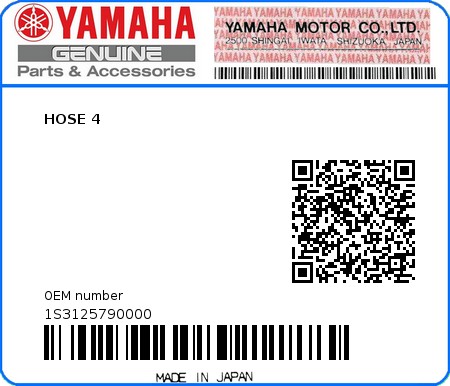 Product image: Yamaha - 1S3125790000 - HOSE 4  0