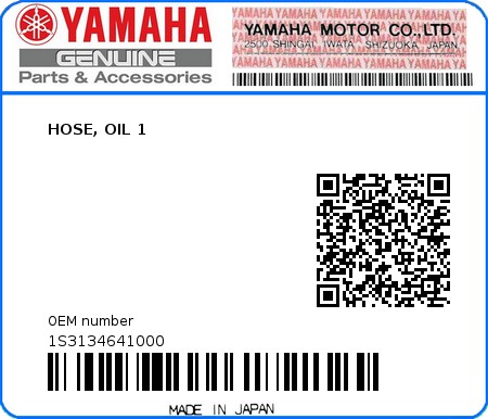Product image: Yamaha - 1S3134641000 - HOSE, OIL 1  0
