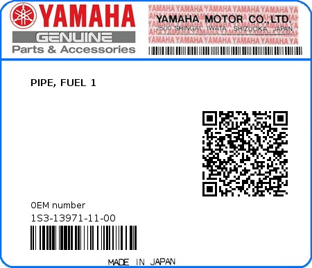 Product image: Yamaha - 1S3-13971-11-00 - PIPE, FUEL 1  0