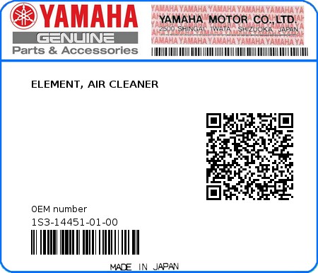 Product image: Yamaha - 1S3-14451-01-00 - ELEMENT, AIR CLEANER  0