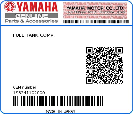 Product image: Yamaha - 1S3241102000 - FUEL TANK COMP.  0