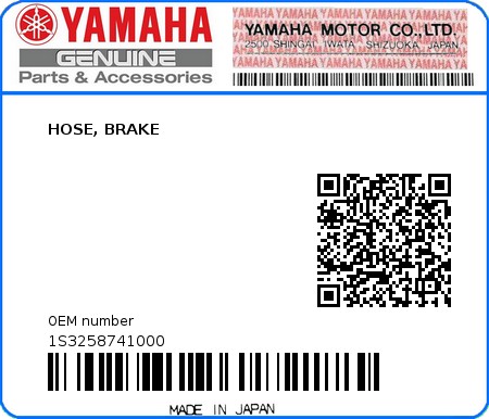 Product image: Yamaha - 1S3258741000 - HOSE, BRAKE  0