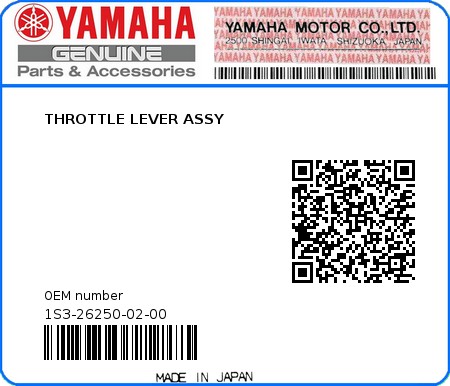 Product image: Yamaha - 1S3-26250-02-00 - THROTTLE LEVER ASSY  0