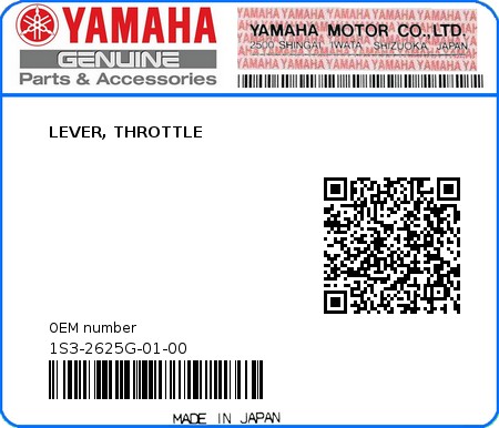 Product image: Yamaha - 1S3-2625G-01-00 - LEVER, THROTTLE  0