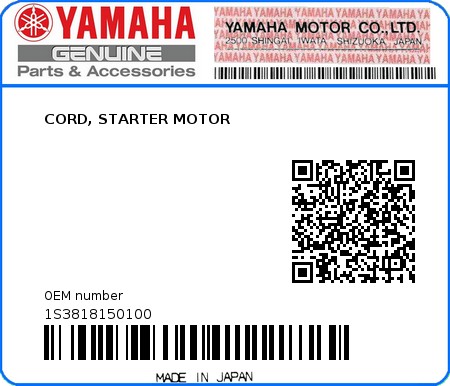 Product image: Yamaha - 1S3818150100 - CORD, STARTER MOTOR  0