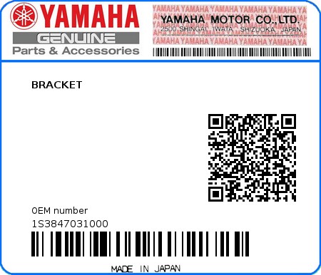 Product image: Yamaha - 1S3847031000 - BRACKET  0