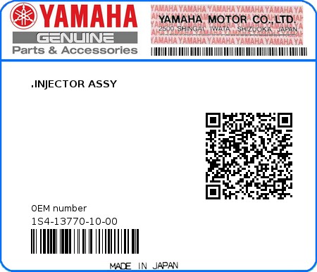 Product image: Yamaha - 1S4-13770-10-00 - .INJECTOR ASSY  0