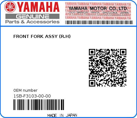 Product image: Yamaha - 1SB-F3103-00-00 - FRONT FORK ASSY (R.H)  0