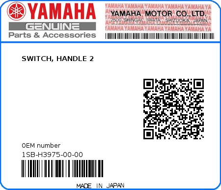 Product image: Yamaha - 1SB-H3975-00-00 - SWITCH, HANDLE 2  0