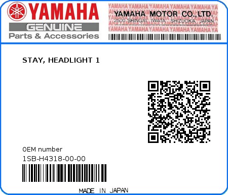 Product image: Yamaha - 1SB-H4318-00-00 - STAY, HEADLIGHT 1  0