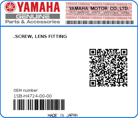 Product image: Yamaha - 1SB-H4724-00-00 - .SCREW, LENS FITTING  0